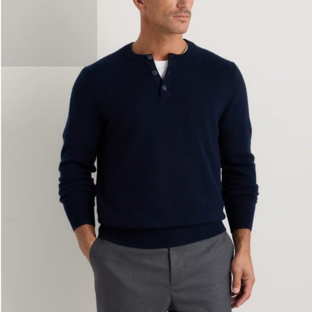 Quince Mongolian Cashmere Henley Sweater Navy L NWT